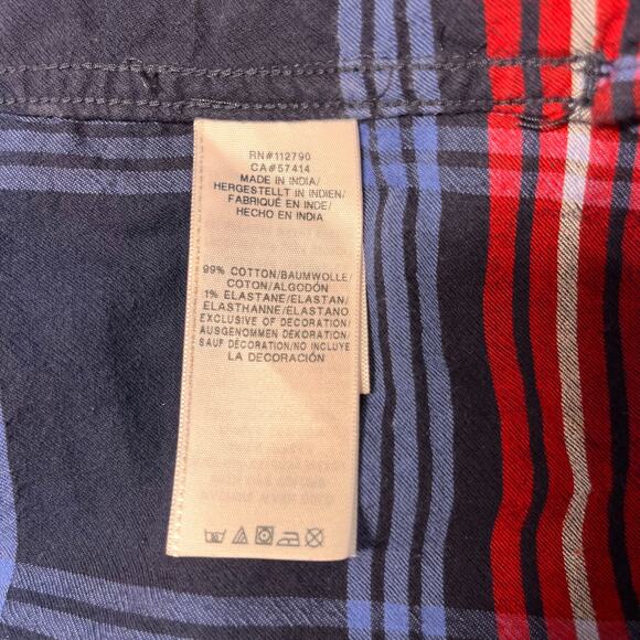 True Religion Shirt Men's M Button Down Raw Edge Slouch Red Blue Plaid Patriotic - Picture 10 of 11